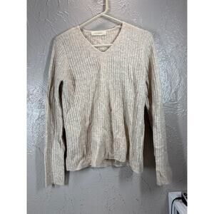 Es Modish Alpaca Wool Blend‎ Sweater Tan Oatmeal Knit Ribbed Womens Size S/M